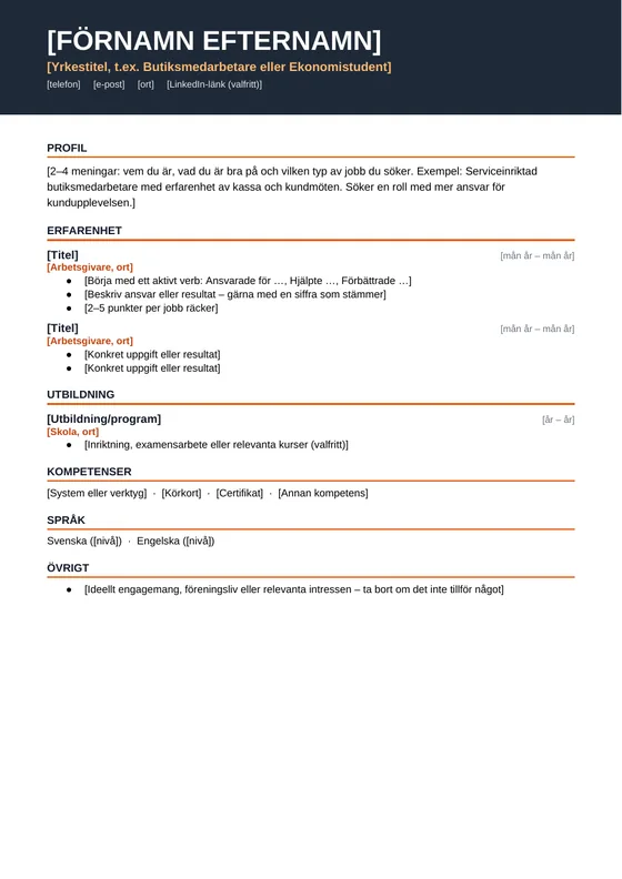 CV-mall Djärv i Word – gratis att ladda ner