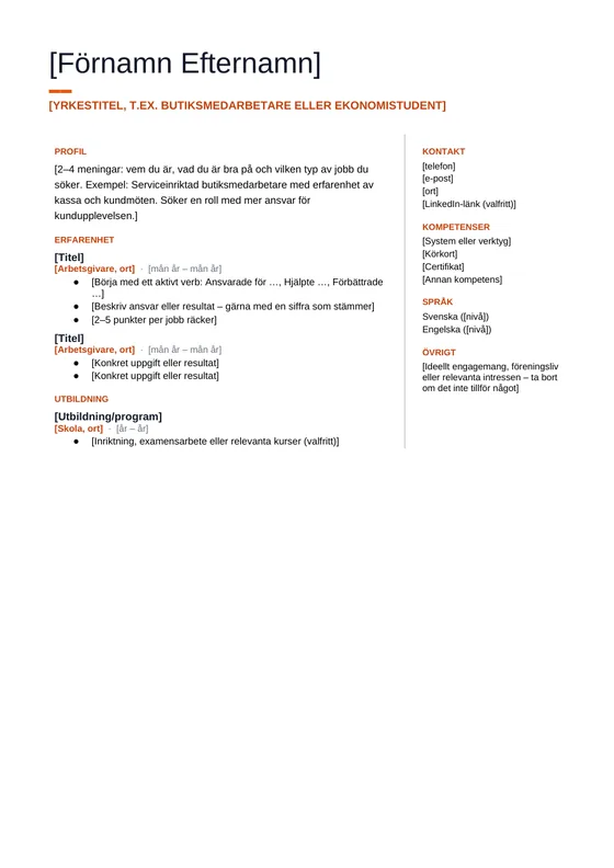 CV-mall Elegant i Word – gratis att ladda ner