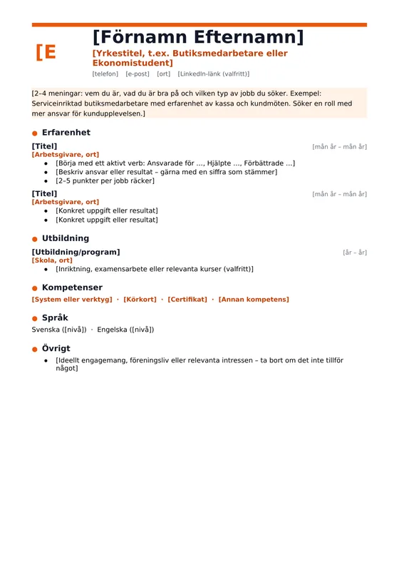 CV-mall Kreativ i Word – gratis att ladda ner