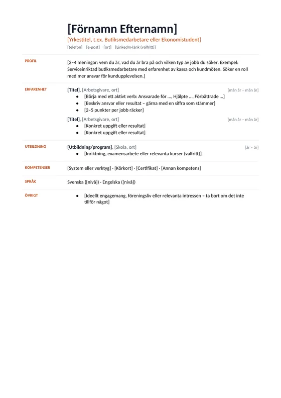 CV-mall Minimal i Word – gratis att ladda ner