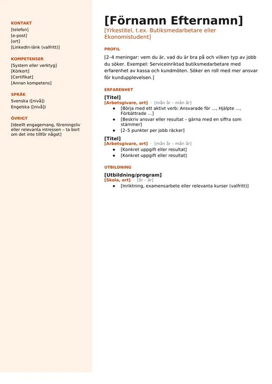 CV-mall Nordisk i Word – gratis att ladda ner